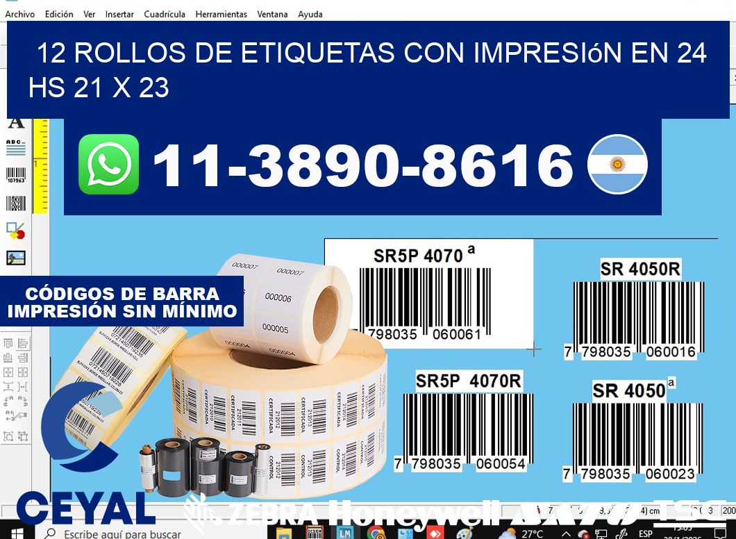 12 rollos de etiquetas con impresión en 24 hs 21 x 23