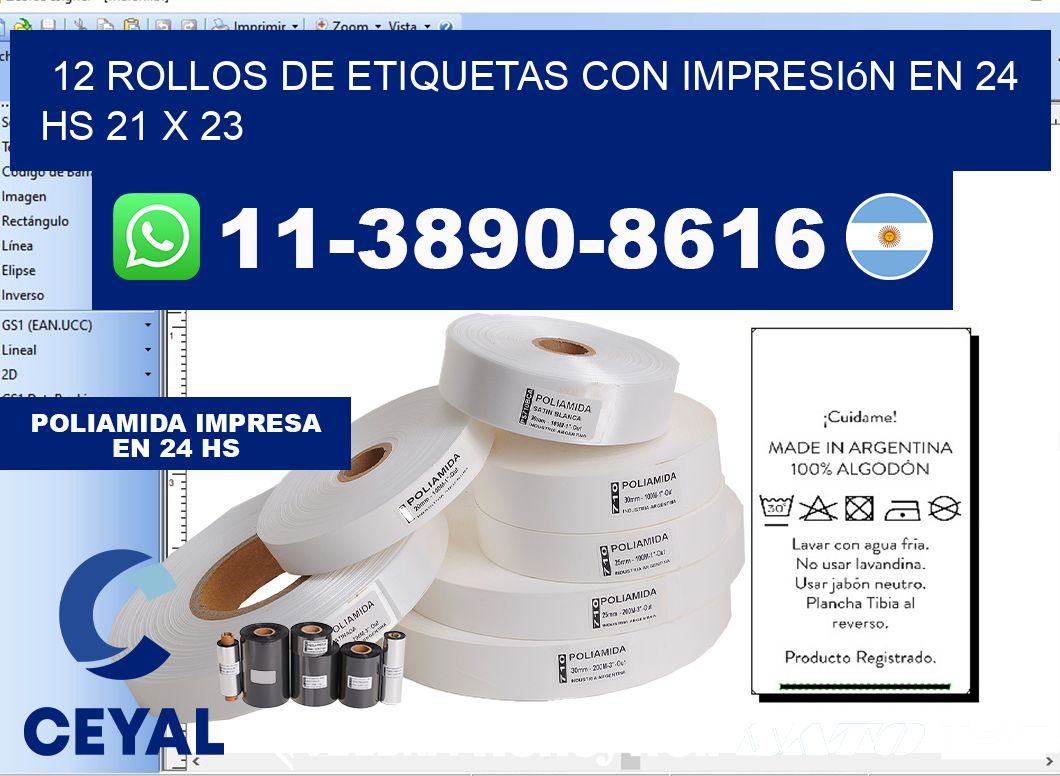 12 rollos de etiquetas con impresión en 24 hs 21 x 23