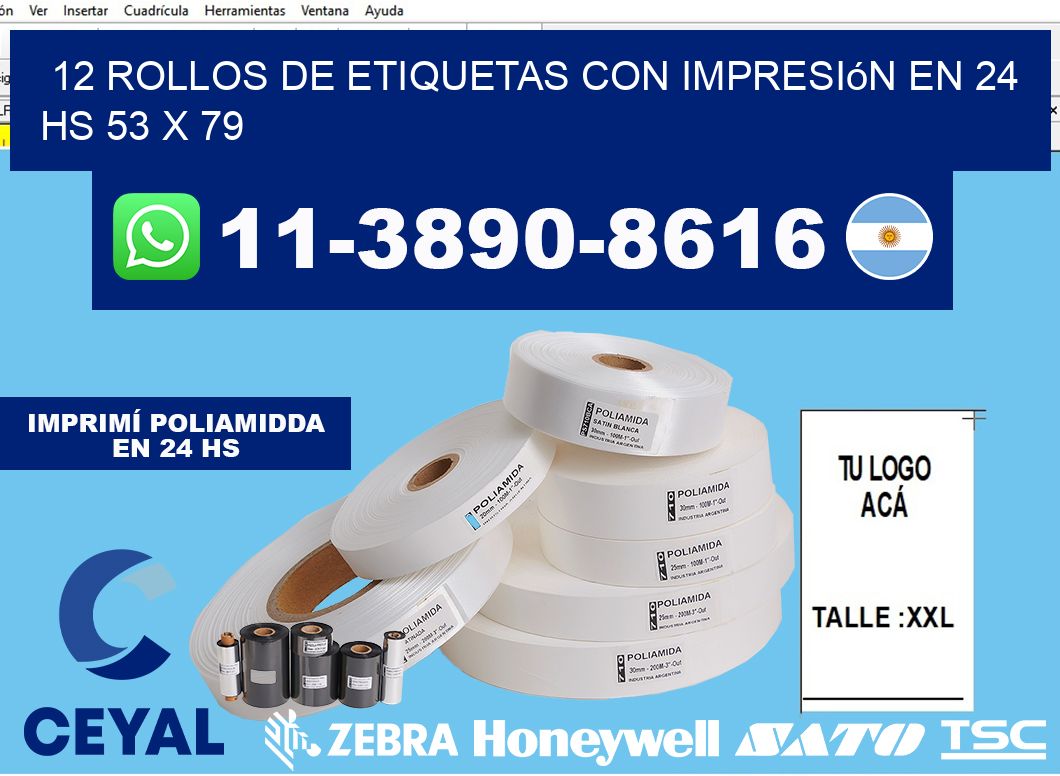 12 rollos de etiquetas con impresión en 24 hs 53 x 79
