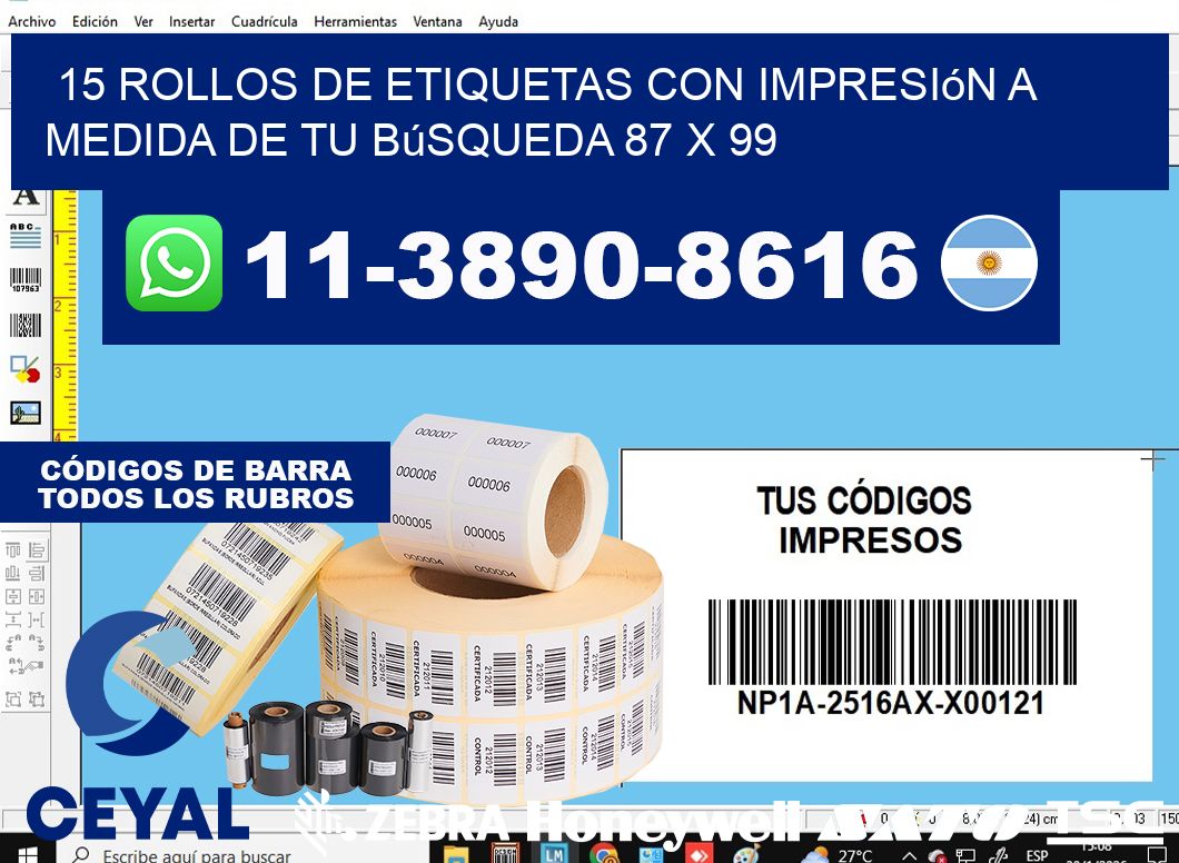 15 rollos de etiquetas con impresión a medida de tu búsqueda 87 x 99