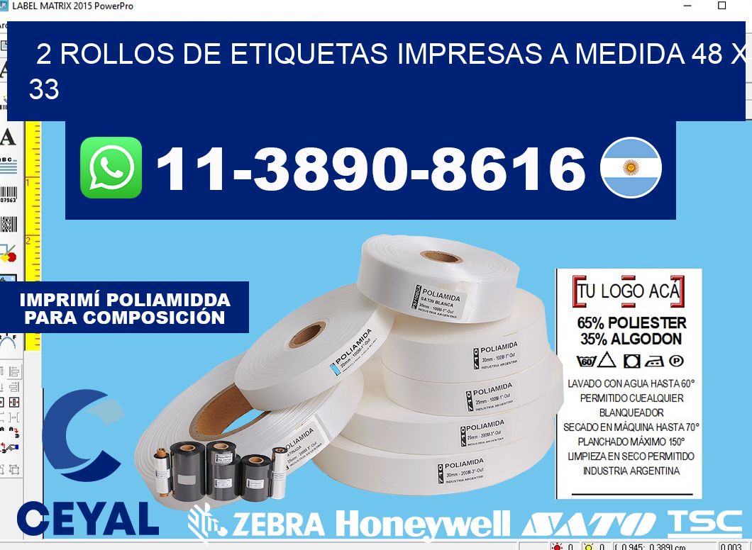 2 rollos de etiquetas impresas a medida 48 x 33