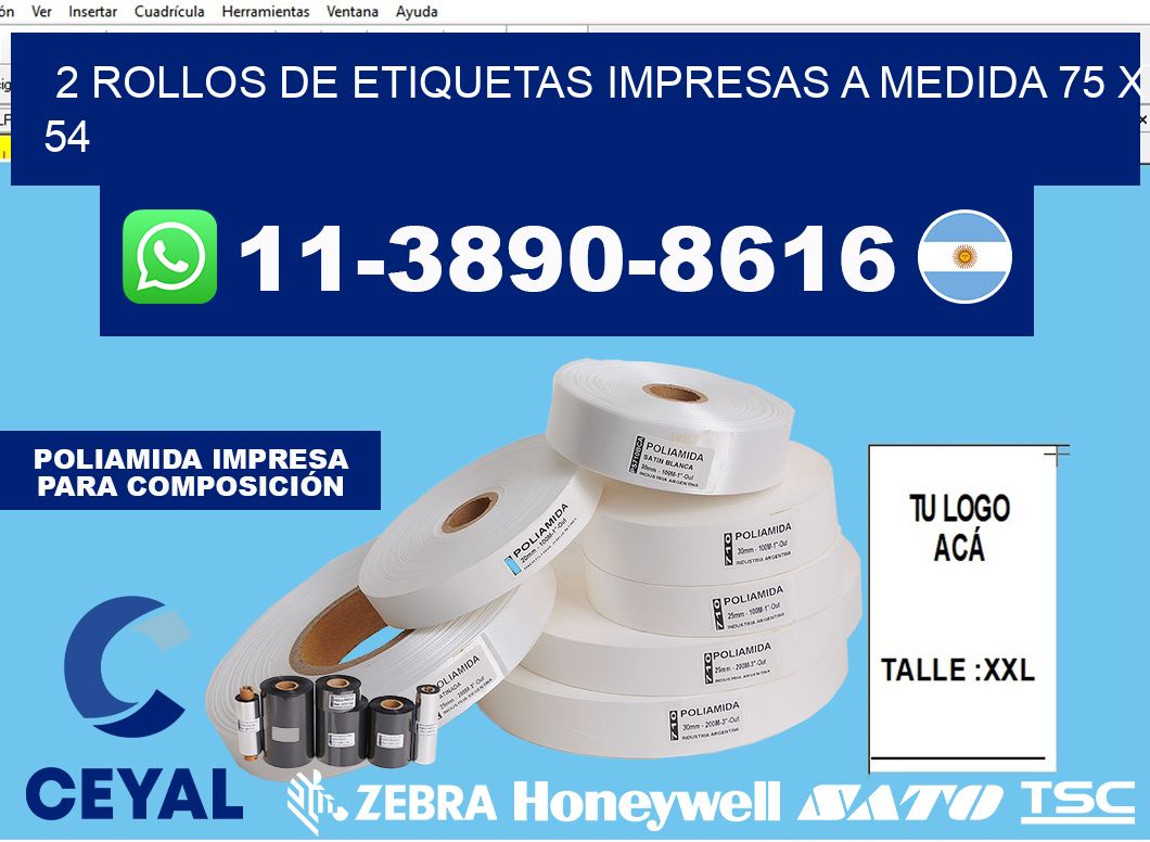 2 rollos de etiquetas impresas a medida 75 x 54