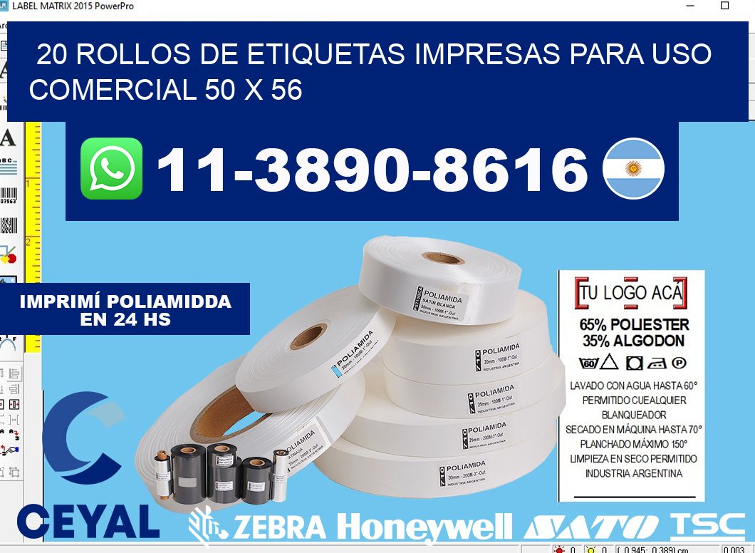 20 rollos de etiquetas impresas para uso comercial 50 x 56