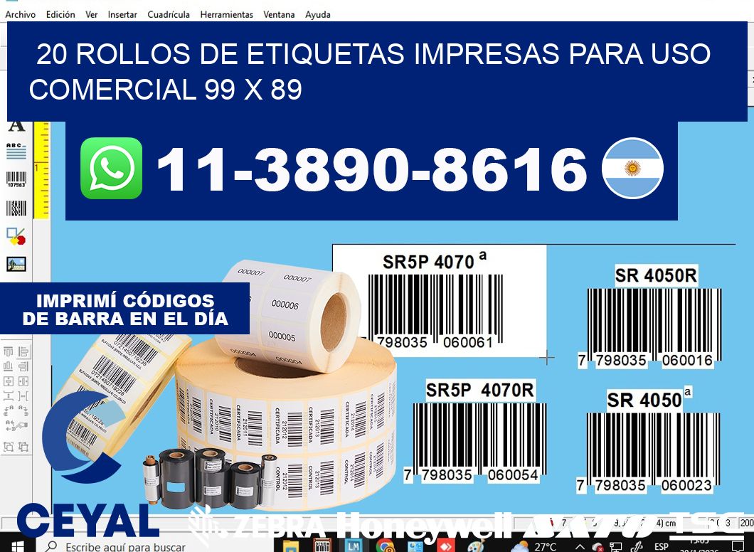 20 rollos de etiquetas impresas para uso comercial 99 x 89
