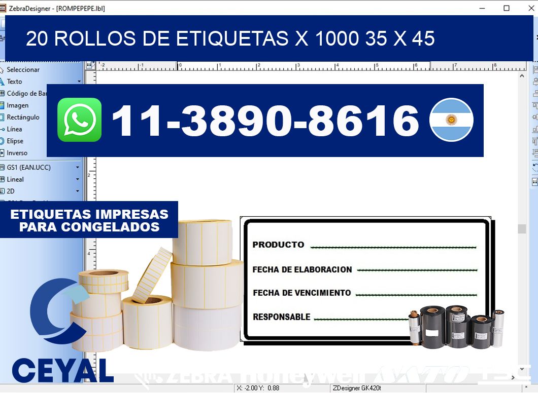 20 rollos de etiquetas x 1000 35 x 45