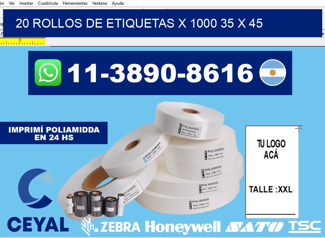 20 rollos de etiquetas x 1000 35 x 45