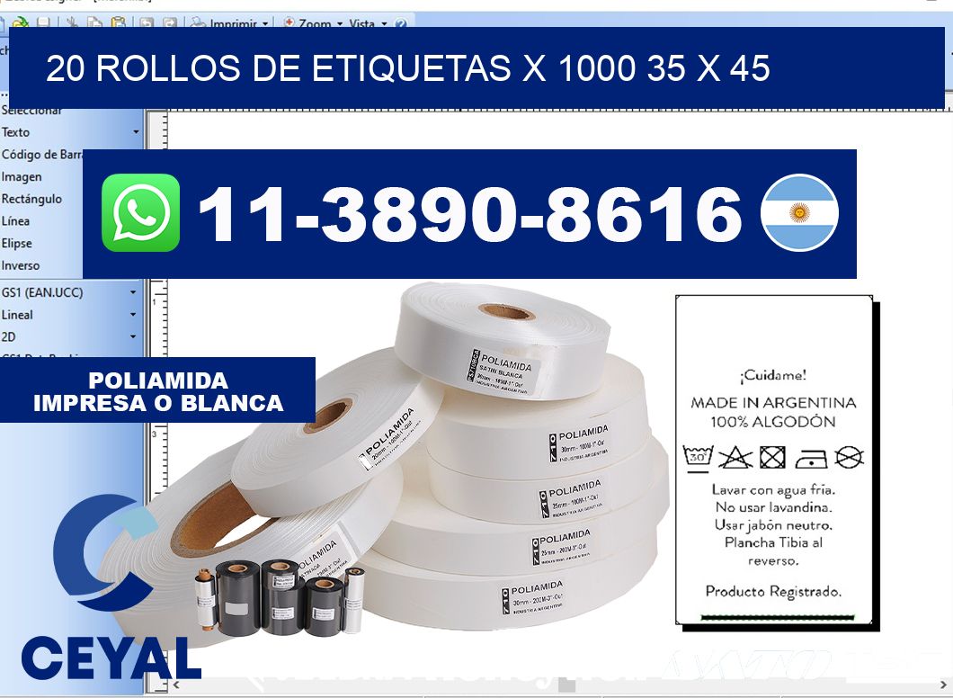 20 rollos de etiquetas x 1000 35 x 45