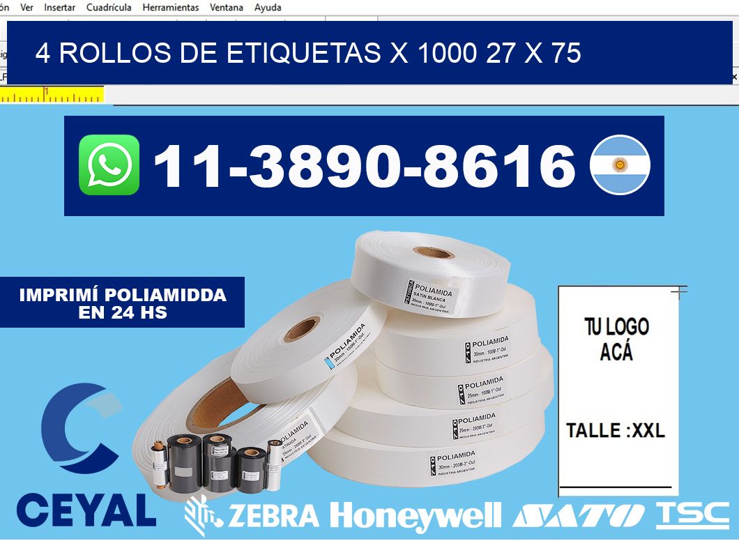 4 rollos de etiquetas x 1000 27 x 75
