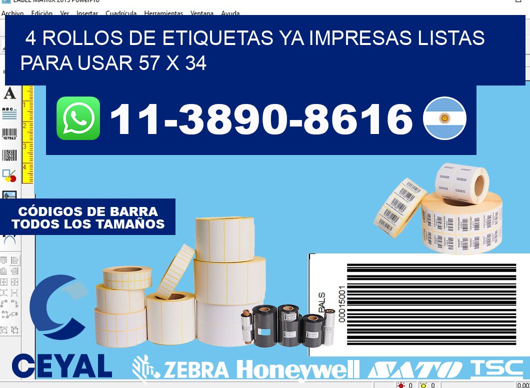 4 rollos de etiquetas ya impresas listas para usar 57 x 34
