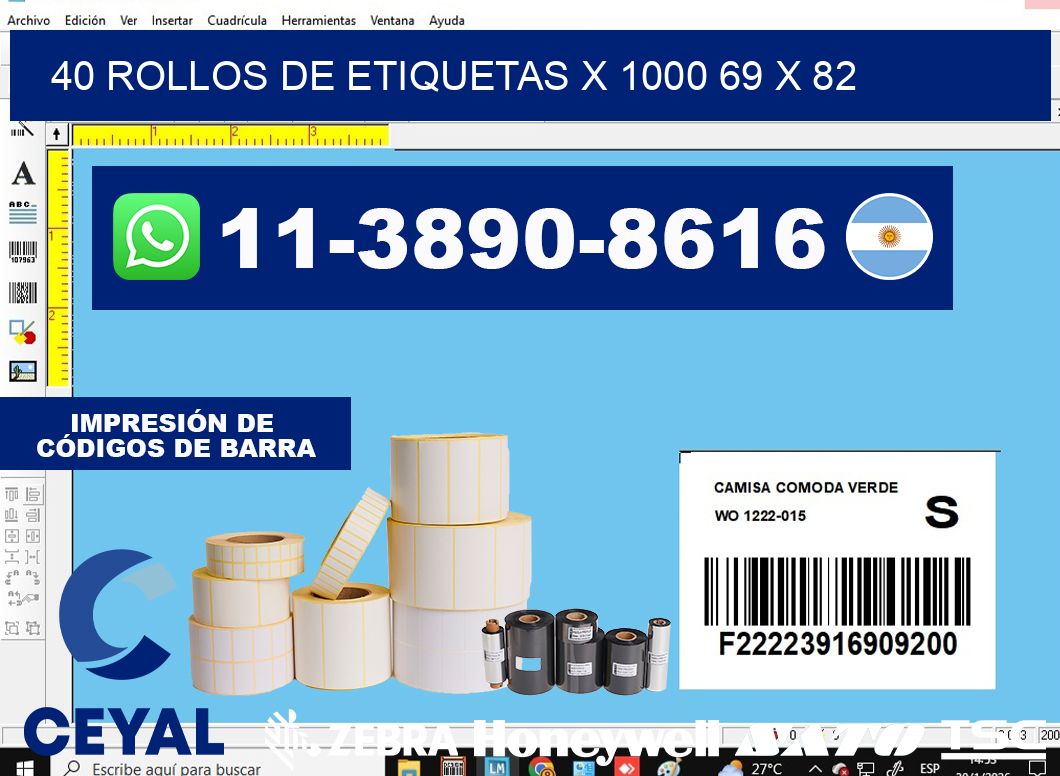 40 rollos de etiquetas x 1000 69 x 82