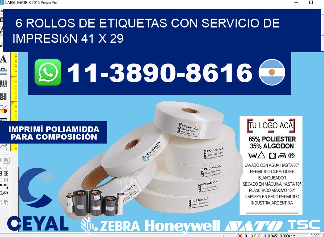 6 rollos de etiquetas con servicio de impresión 41 x 29