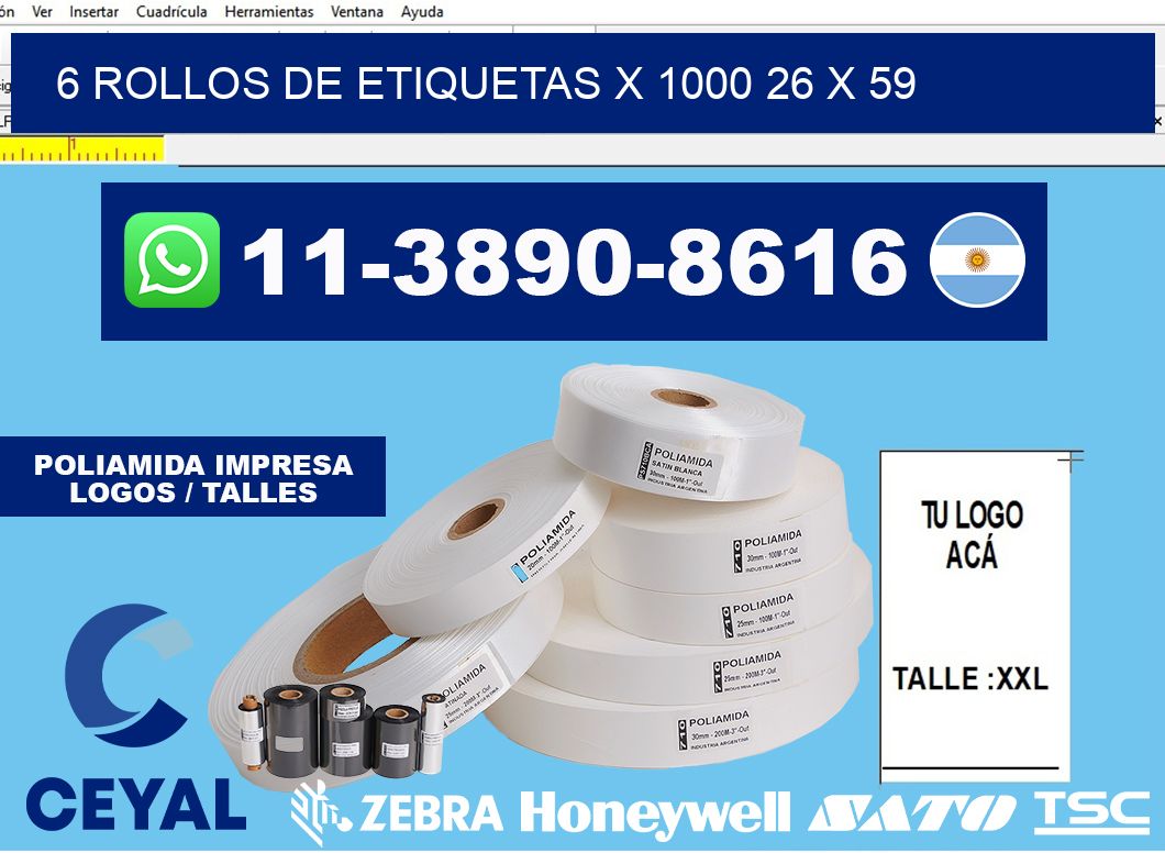 6 rollos de etiquetas x 1000 26 x 59