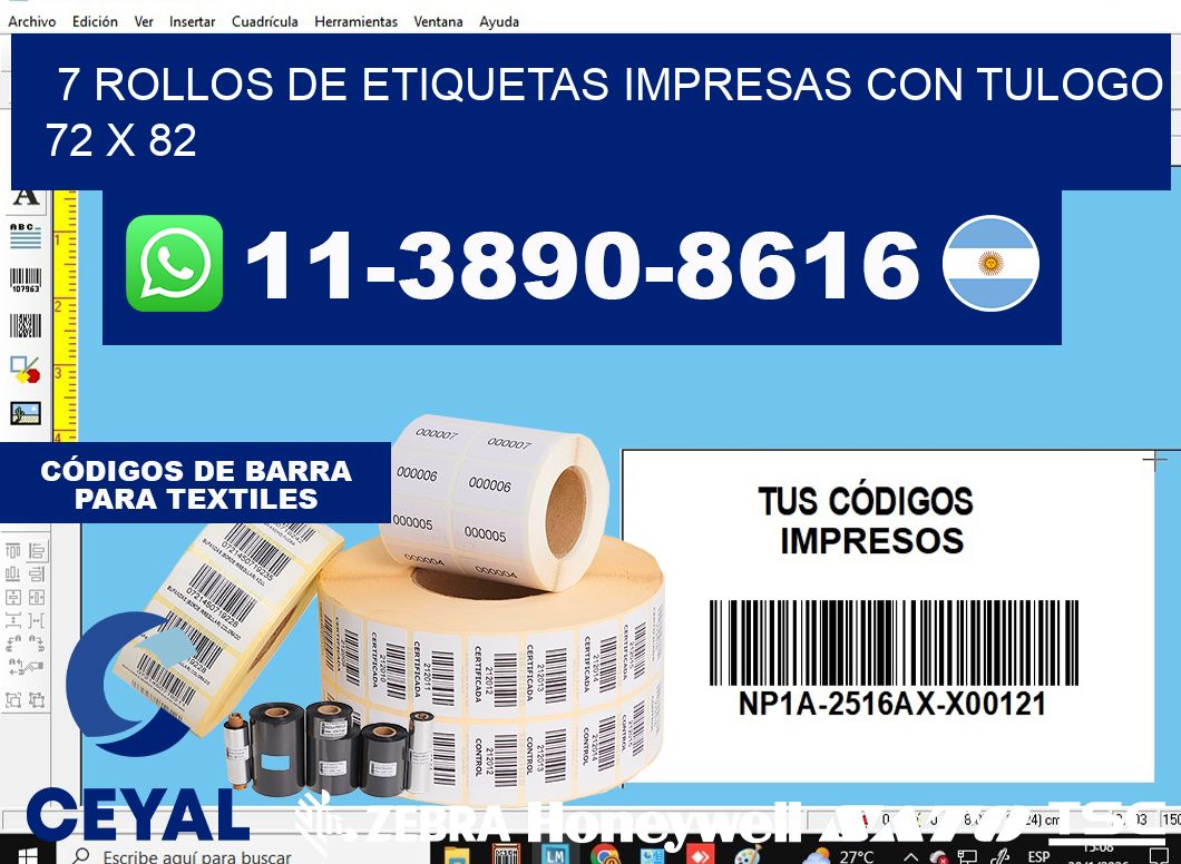 7 rollos de etiquetas impresas con tulogo 72 x 82