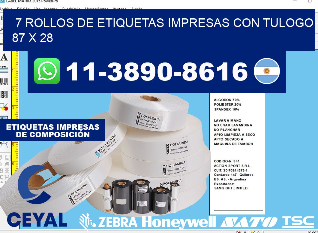 7 rollos de etiquetas impresas con tulogo 87 x 28
