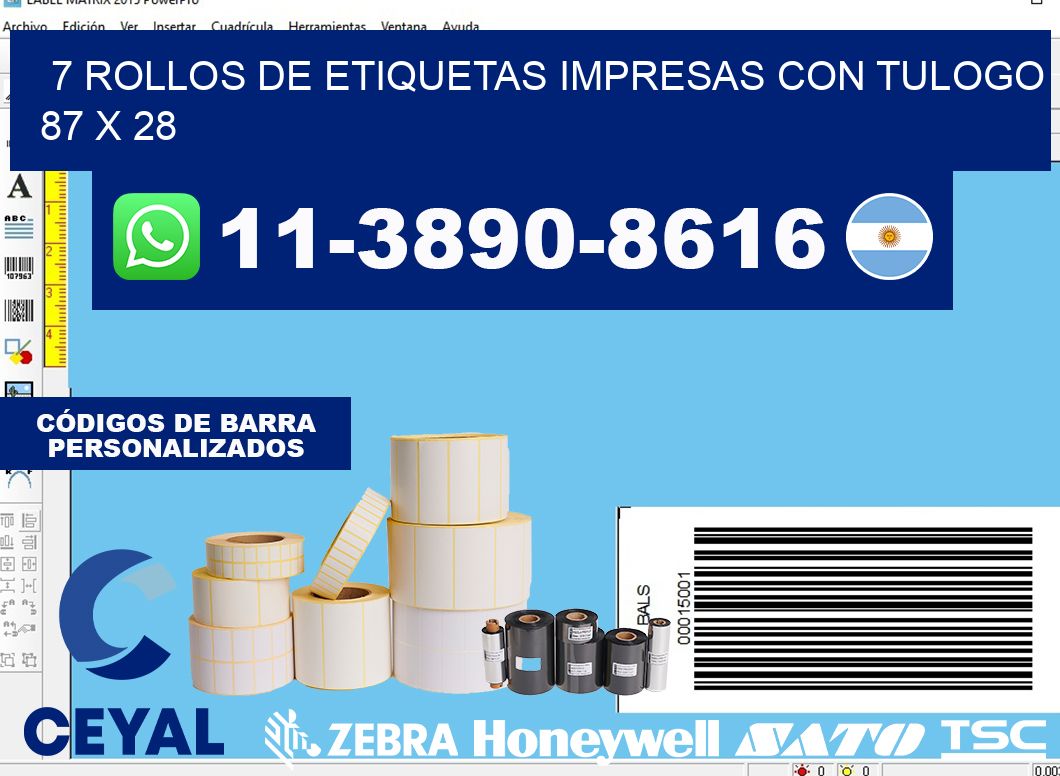 7 rollos de etiquetas impresas con tulogo 87 x 28