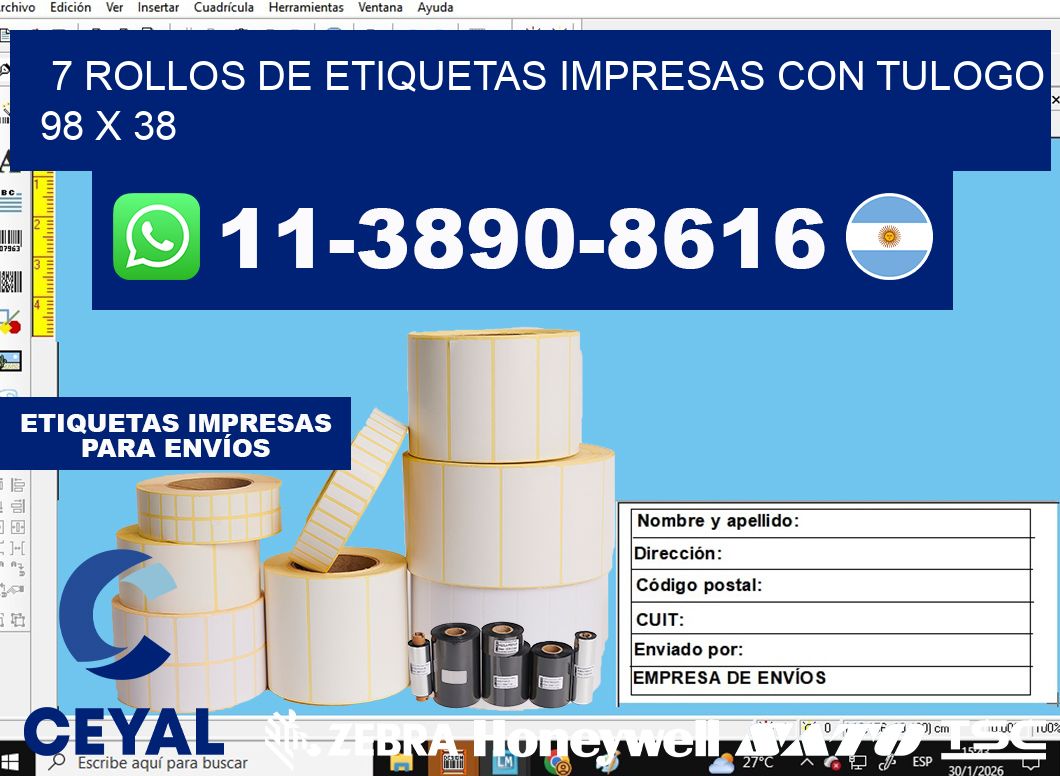 7 rollos de etiquetas impresas con tulogo 98 x 38