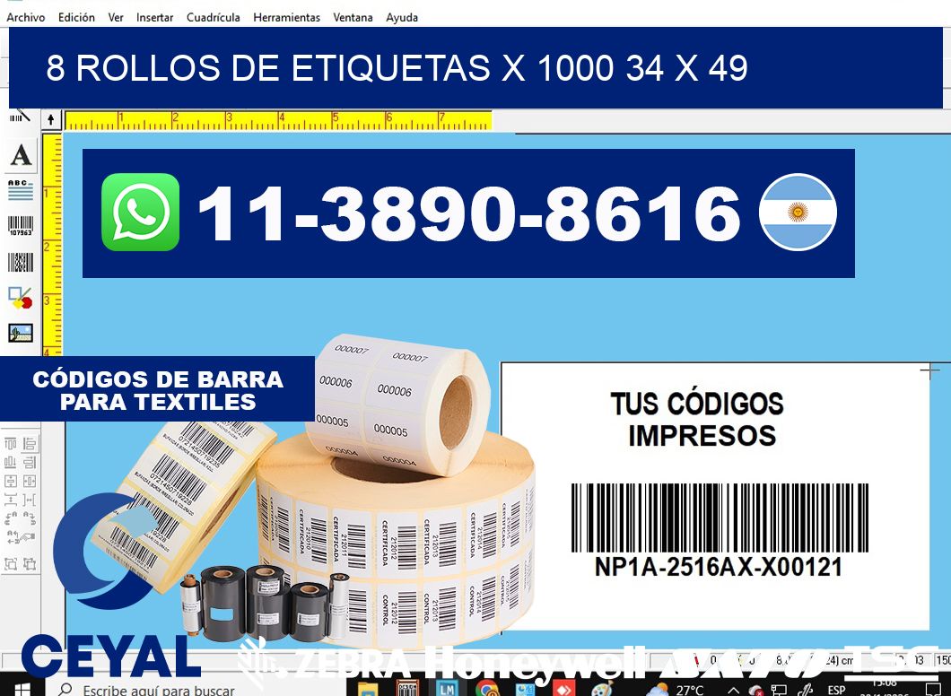8 rollos de etiquetas x 1000 34 x 49