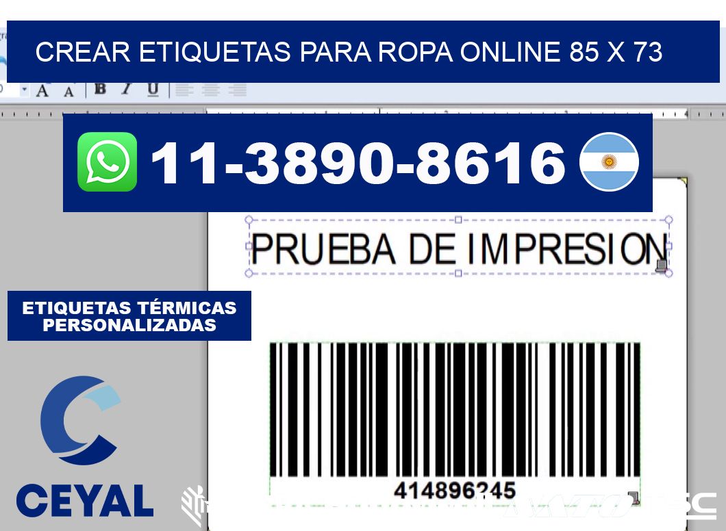 Crear etiquetas para ropa online 85 x 73