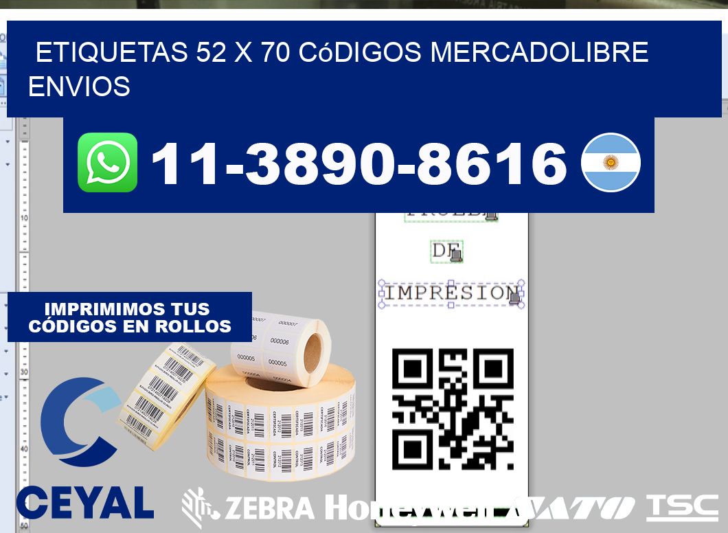 etiquetas 52 x 70 códigos mercadolibre envios