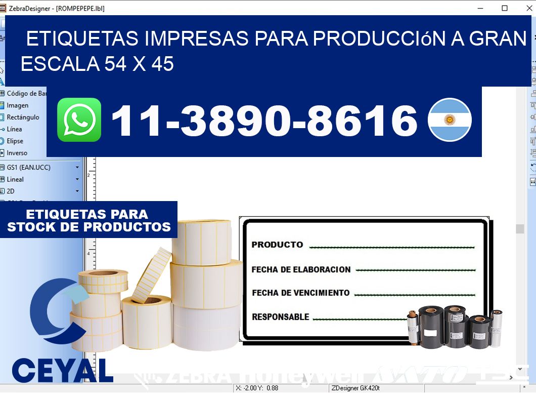 etiquetas impresas para producción a gran escala 54 x 45