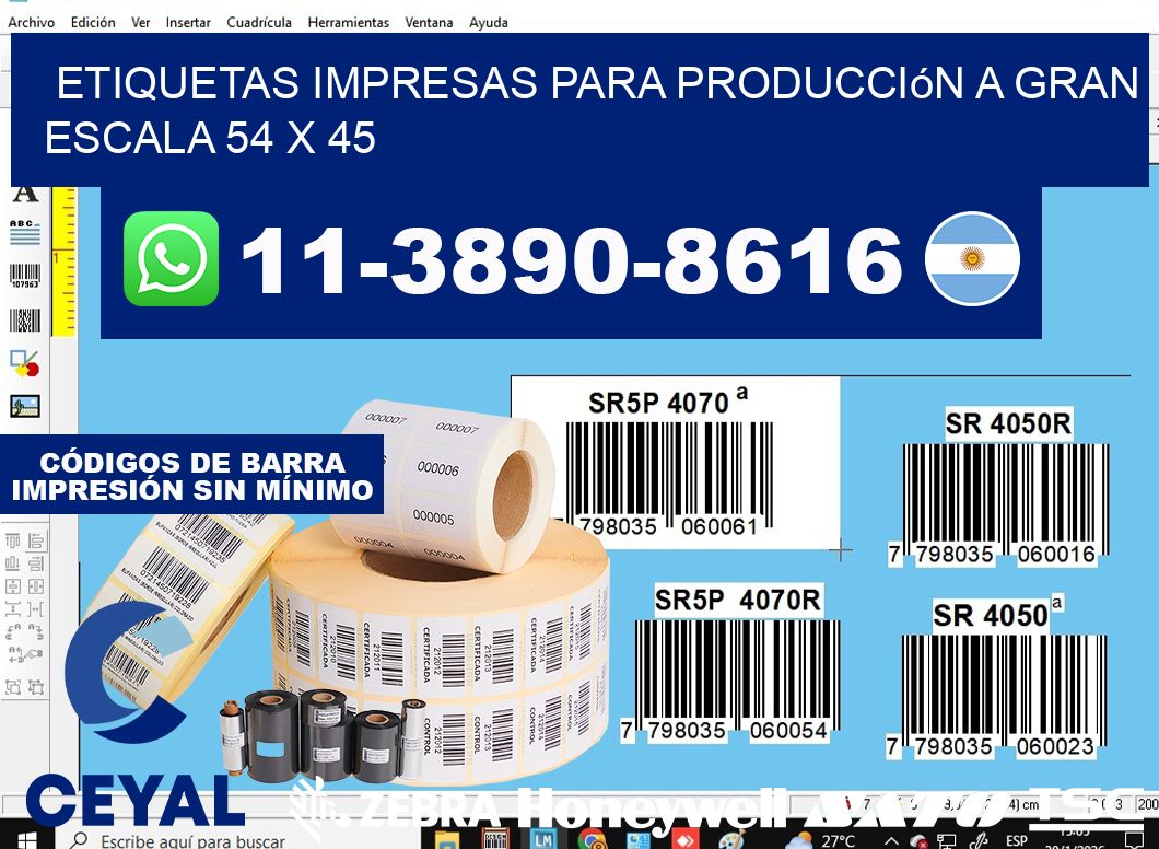 etiquetas impresas para producción a gran escala 54 x 45