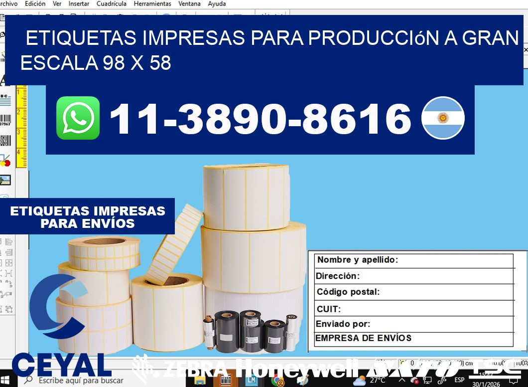 etiquetas impresas para producción a gran escala 98 x 58