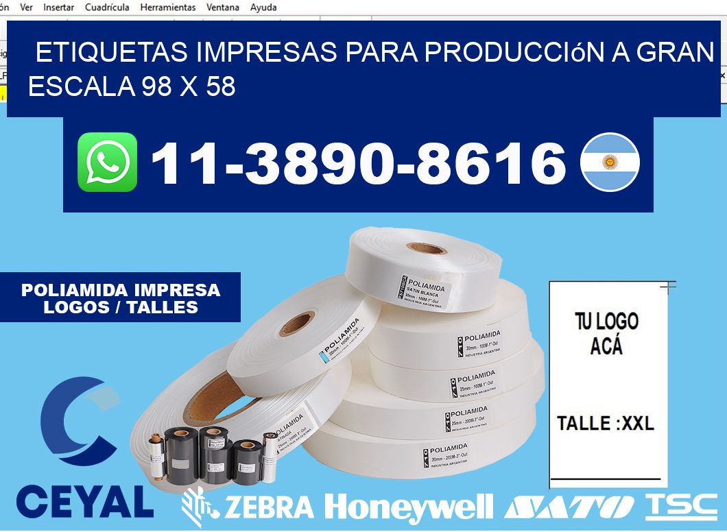 etiquetas impresas para producción a gran escala 98 x 58