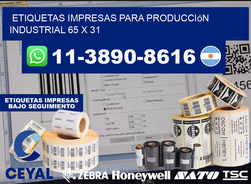 etiquetas impresas para producción industrial 65 x 31