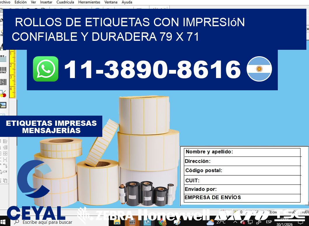 rollos de etiquetas con impresión confiable y duradera 79 x 71