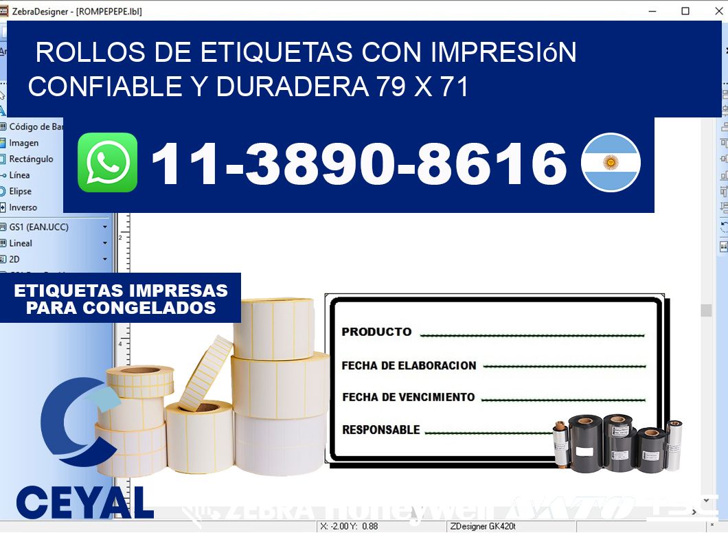 rollos de etiquetas con impresión confiable y duradera 79 x 71