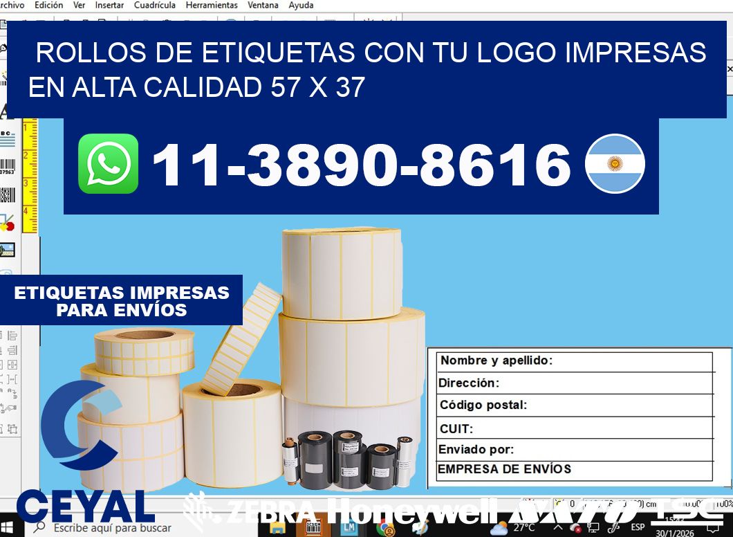 rollos de etiquetas con tu logo impresas en alta calidad 57 x 37
