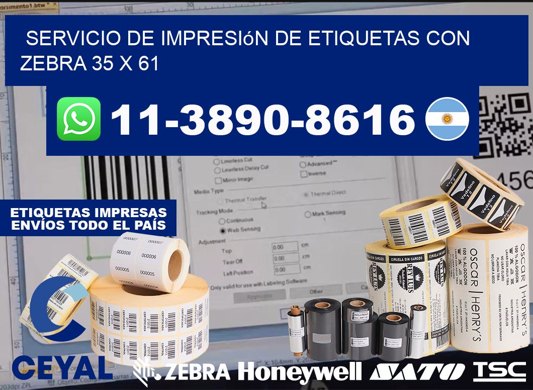 servicio de impresión de etiquetas con Zebra 35 x 61
