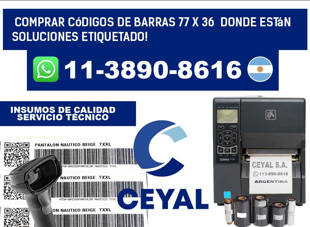 Comprar códigos de barras 77 x 36  donde están soluciones etiquetado!