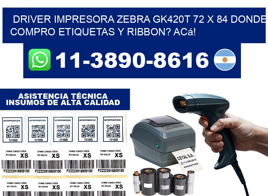 driver impresora zebra gk420t 72 x 84 Donde compro etiquetas y ribbon? Acá!