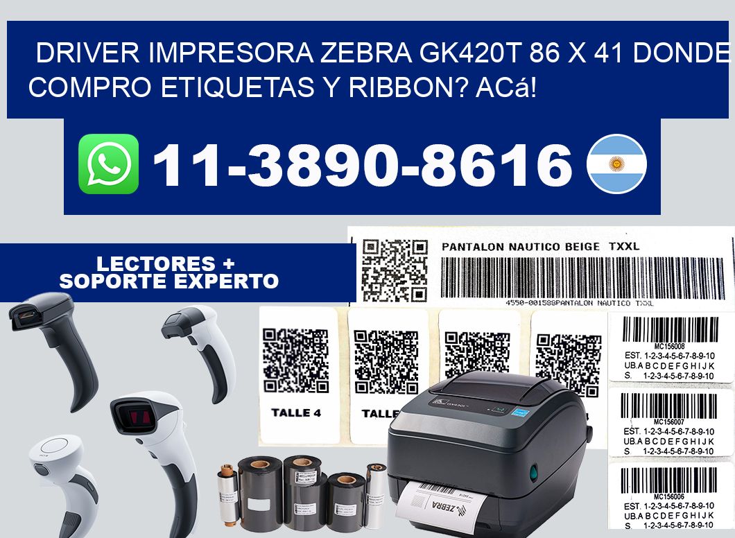 driver impresora zebra gk420t 86 x 41 Donde compro etiquetas y ribbon? Acá!