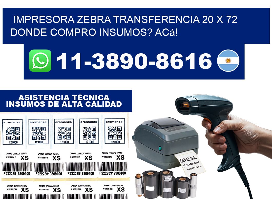 impresora zebra transferencia 20 x 72 Donde compro insumos? Acá!