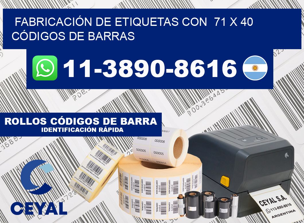FABRICACIÓN DE ETIQUETAS CON  71 x 40 CÓDIGOS DE BARRAS